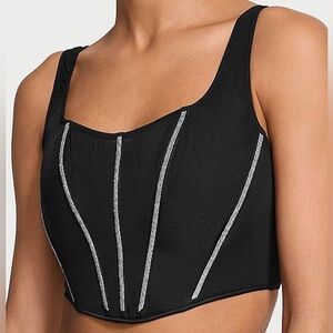 Victoria secret very sexy sheer corset crystals net rhinestone crop top NEW